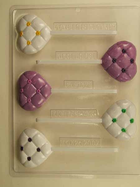 Molde para chocolate/caramelo, piruleta - Amor, corazón con mechones y flor