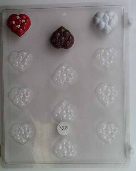 Molde de chocolate/caramelo, mini - Amor, corazón con mechones y flores