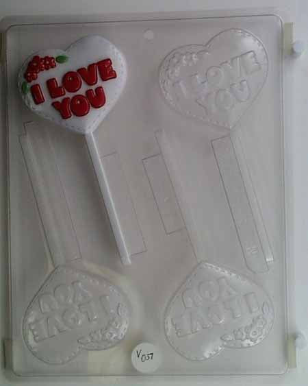 Molde de chocolate/caramelo, piruleta - Amor, "TE AMO" en el corazón