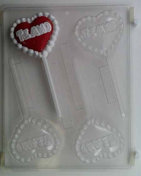 Molde para caramelos de chocolate, piruleta - Amor, corazón con borde ondulado con "TEAMO"
