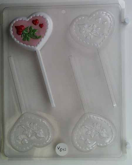 Molde para Chocolate// Caramelo, Piruleta - Amor, Corazón Decorado con Rosas y Corazones