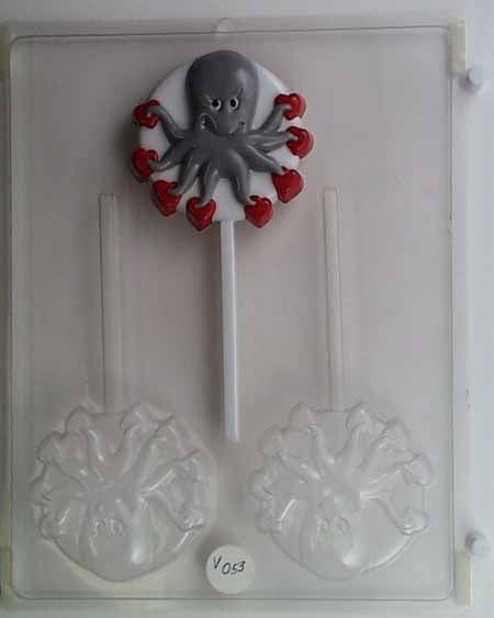 Molde para chocolate/caramelos, piruleta - Amor, pulpo sobre un círculo con corazones