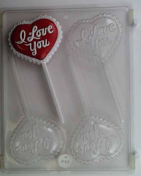 Molde para caramelos de chocolate, piruleta - Amor, corazón con borde fruncido y "TE AMO"