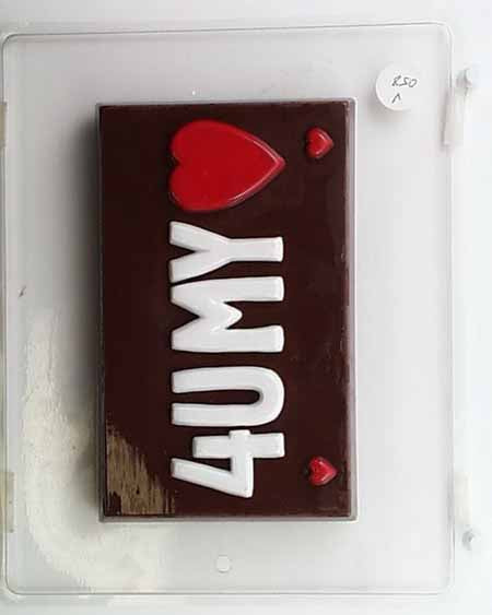 Molde de chocolate/caramelo, barra - Love, barra de media libra con "4UMYLOVE"