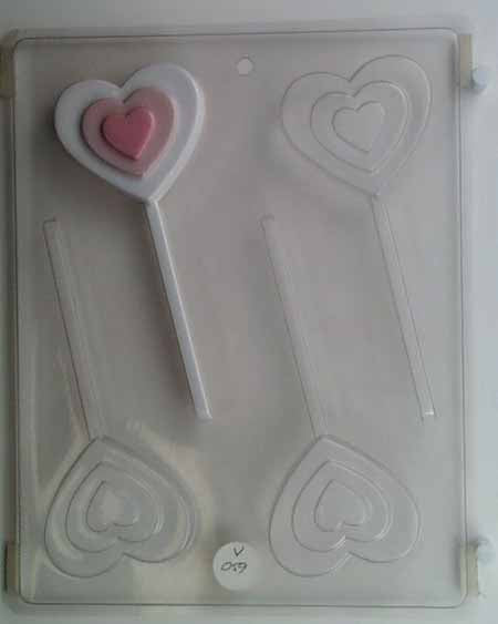 Molde para chocolate y caramelos, piruleta - Amor, corazón mediano de tres niveles