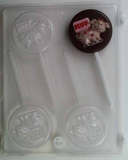 Molde de chocolate/caramelo, piruleta - Amor, Vaca con corazones en forma redonda