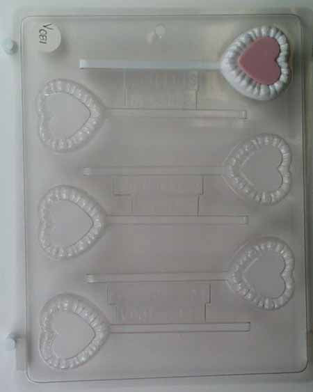 Molde para caramelos de chocolate, piruleta - Amor, corazón plano y grueso con bordes ondulados