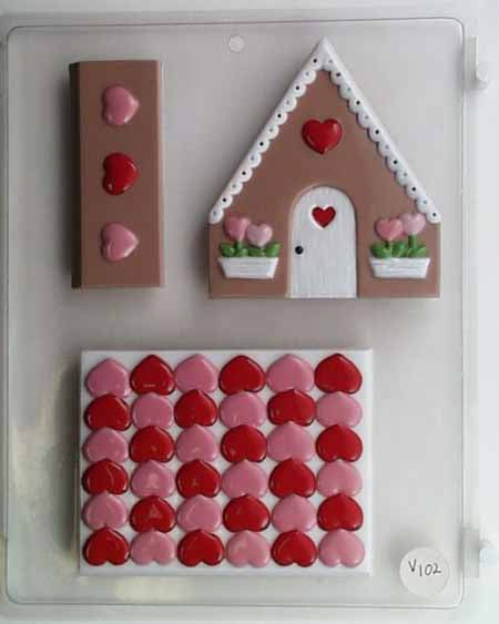 Molde de Chocolate// Caramelo - Amor, Cabaña Pequeña con Corazones