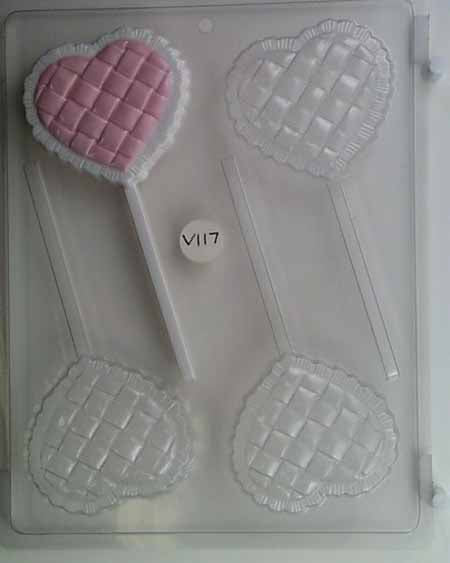 Molde para chocolate/caramelo, piruleta - Amor, corazón tejido con borde fruncido