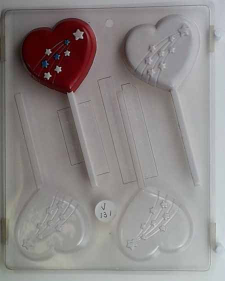 Molde para chocolate/caramelo, piruleta - Amor, estrellas fugaces en el corazón