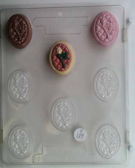 Molde para chocolate/caramelo, mini - Love, ovalado, menta con marco, fondo con mechones y rosa