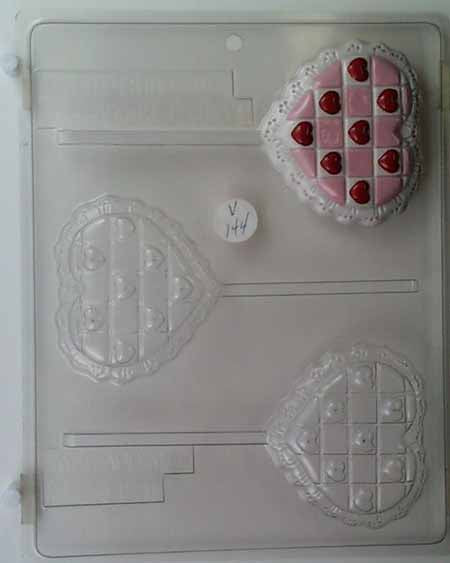 Molde para chocolate/caramelos, piruleta - Amor, corazón de tablero de ajedrez con borde ondulado