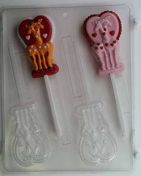 Molde para chocolate/caramelo, piruleta - Amor, dos jirafas con cuellos entrelazados con corazones