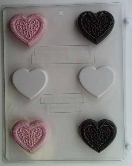 Molde de Chocolate// Caramelo - Pieza estilo Sándwich con Corazón de Encaje y Piezas en Blanco