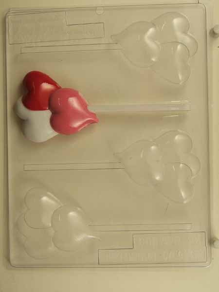 Molde de chocolate/caramelo, piruleta - Amor, tres corazones agrupados