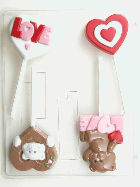 Molde para chocolate/caramelos, piruleta - Surtido de amor y San Valentín