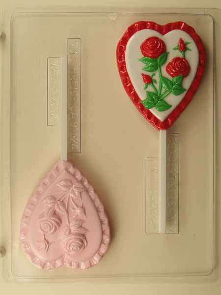 Molde de chocolate/caramelo, piruleta - Amor, rosal en corazón, grande