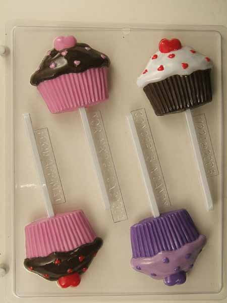 Molde para Chocolate// Caramelo, Piruleta - Amor, Cupcake con Corazones en Glaseado