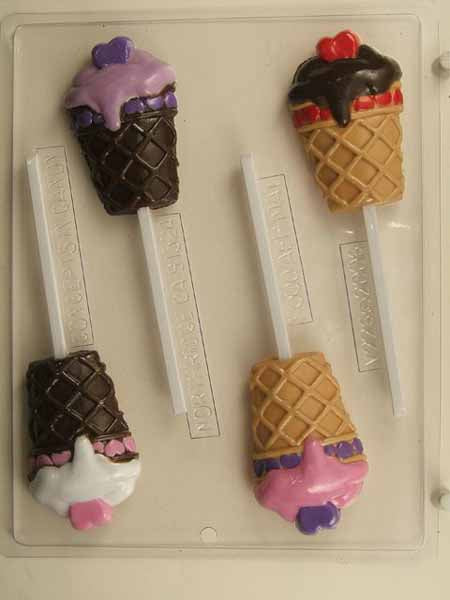 Molde para Chocolate// Caramelo, Piruleta - Amor, Cono de Waffle y Corazones en Helado