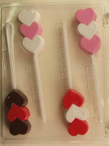 Molde para chocolate/caramelo, piruleta - Amor, Corazones apilados