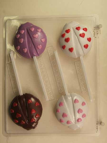 Molde para Chocolate// Caramelo, Piruleta - Amor, Mariquita con Corazones