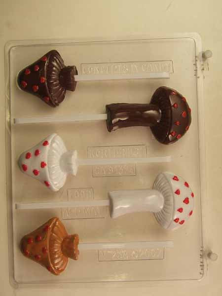 Molde para chocolate/caramelos, piruleta - Amor, hongos/setas con corazones