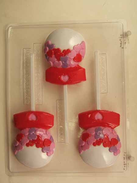 Molde para chocolate/caramelos, piruleta - Amor, máquina de chicles con corazones