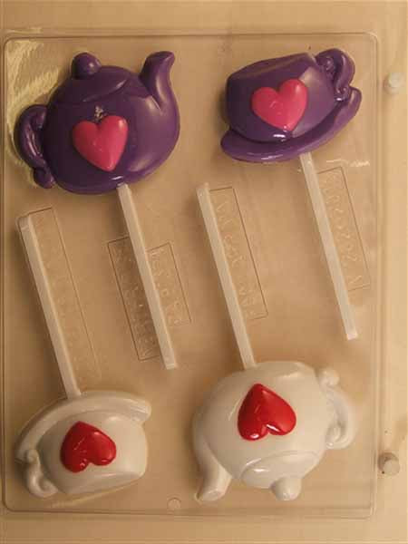 Molde para Chocolate// Caramelo, Piruleta - Amor, Tetera y Taza de Té con Corazones