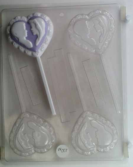 Molde de chocolate/caramelo, piruleta - Boda, novios en forma de corazón