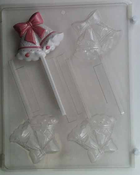 Chocolate// Candy Mold, Lollipop - Wedding, Ornate Wedding Bells With Bow
