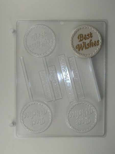 Molde de chocolate/caramelo, piruleta - Boda, "Mis mejores deseos" escrito en letra redonda