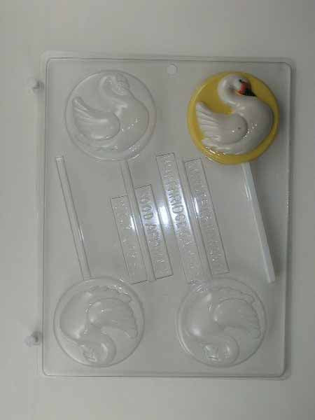 Molde para chocolate y caramelos, piruleta - Boda, elegante cisne, vista lateral sobre una base redonda