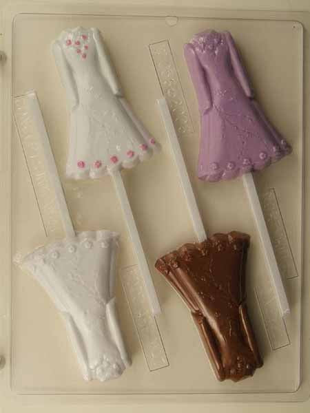 Molde para chocolate/caramelo, piruleta - Boda, Vestido de novia decorado con pequeñas flores