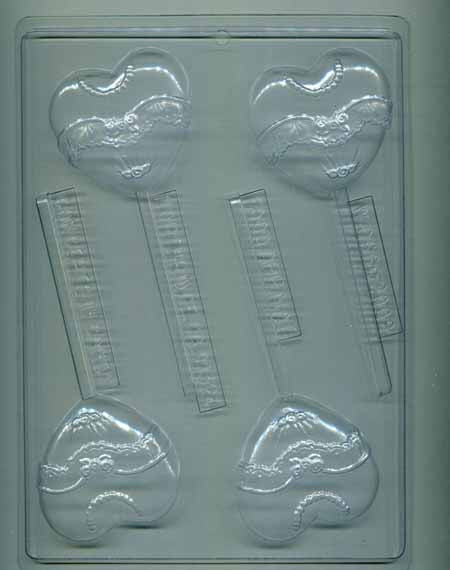 Chocolate// Candy Mold, Lollipop - Wedding, Heart With Bridal Dress and Necklace