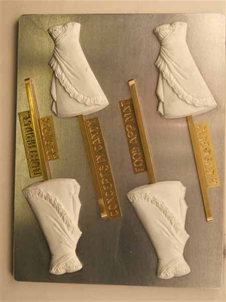 Molde de chocolate/caramelo, piruleta - Boda, Vestido de novia sin tirantes con volante diagonal