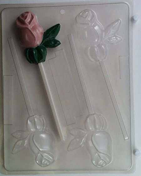 Chocolate// Candy Mold, Lollipop - Flower, Rosebud with Leaves