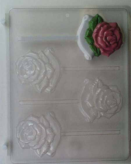 Chocolate// Candy Mold, Lollipop - Flower, Rose with Leaves and Scroll