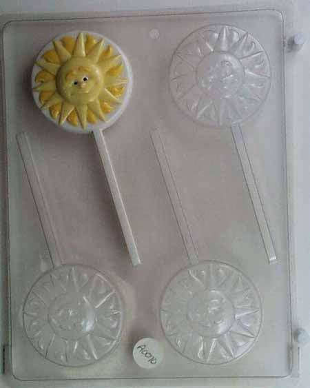 Chocolate// Candy Mold, Lollipop - Any Occassion, Smiling Sun with Pointed Rays, on Round