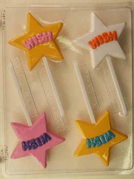Chocolate// Candy Mold, Lollipop - Any Occasion, "Wish" in Bubble Letters on Star