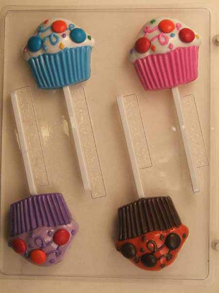 Chocolate// Candy Mold, Lollipop - Any Occasion, Cupcake with Cavities for Hard Shelled Candy