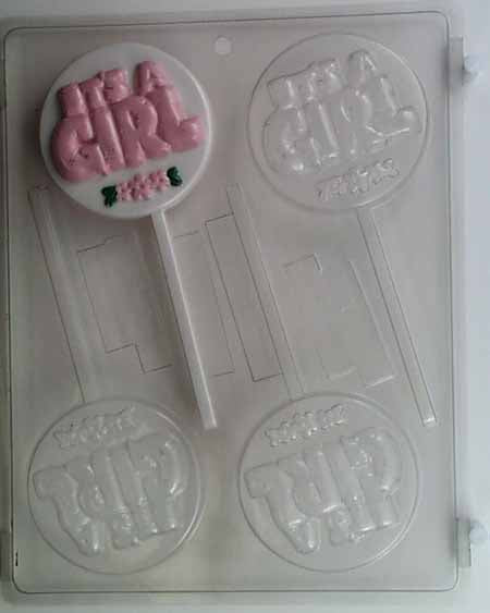 Chocolate// Candy Mold, Lollipop - Baby Shower, "It's a Girl" with Flowers on Round