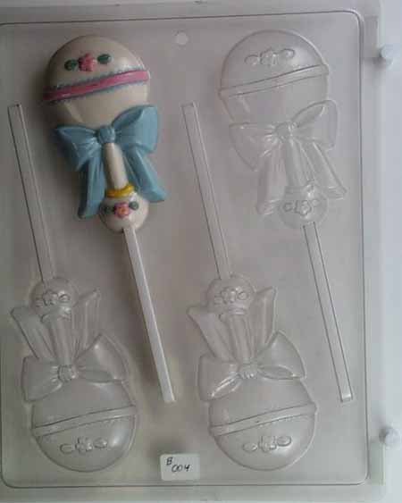 Chocolate// Candy Mold, Lollipop - Baby Shower, Medium Baby Rattle with Bow