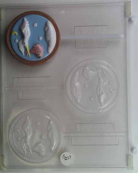 Chocolate// Candy Mold, Lollipop - Baby, Flaying Stork, Round