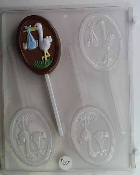 Chocolate// Candy Mold, Lollipop - Baby, Stork with Baby on Oval