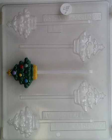 Chocolate// Candy Mold, Lollipop - Christmas, Small Christmas Tree Decorated with Ornaments and Star
