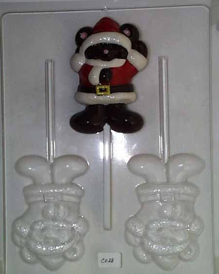 Chocolate// Candy Mold, Lollipop - Christmas, Medium Cute Christmas Bear in Santa Suit