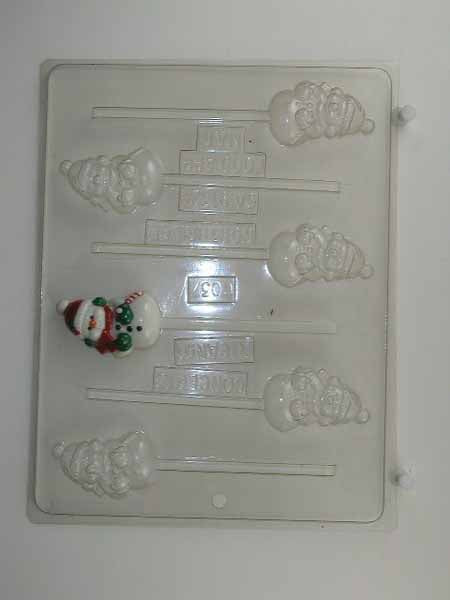Chocolate// Candy Mold, Lollipop - Holiday, Christmas Snowmen with Hat and Scarf