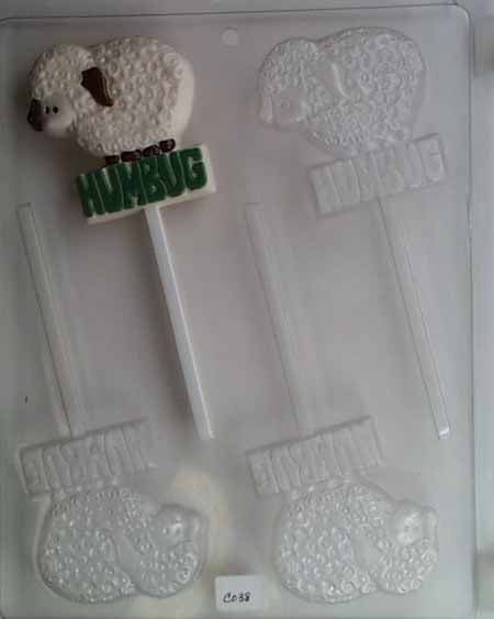 Chocolate// Candy Mold, Lollipop - Holiday, Sheep on top of "Humbug"