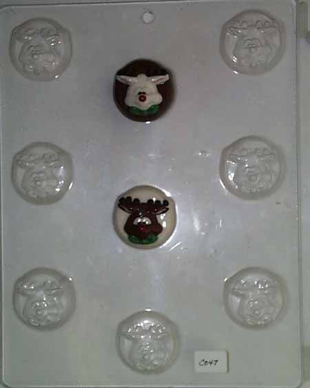 Chocolate// Candy Mold, Mini - Holiday, Reindeer Face on Round