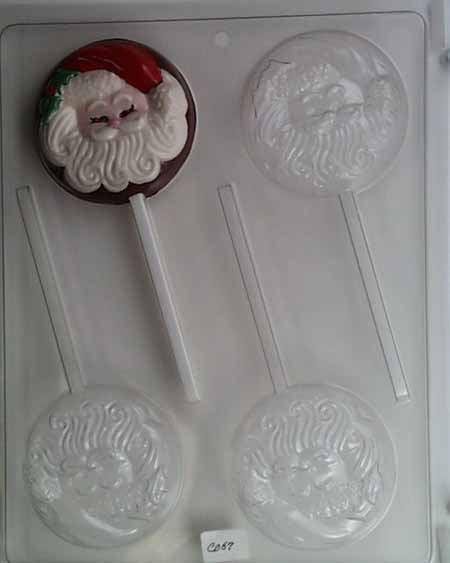 Chocolate// Candy Mold, Lollipop - Holiday, Christmas Santa Face on Round